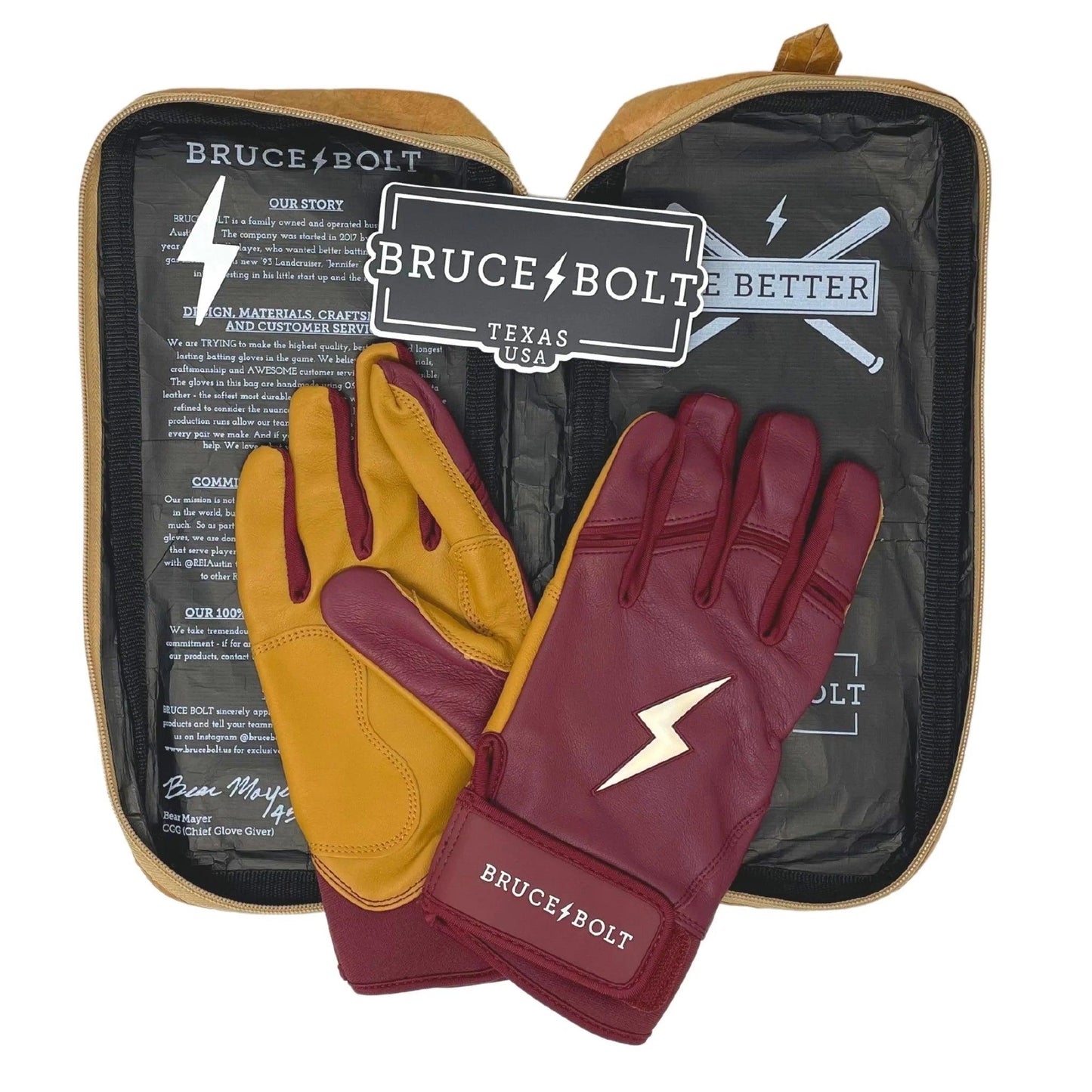 Bruce Bolt PREMIUM PRO Short Cuff Batting Gloves: Maroon