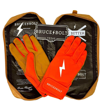 Shop SHOP Bruce Bolt PREMIUM PRO Short Cuff Batting Gloves: Orange